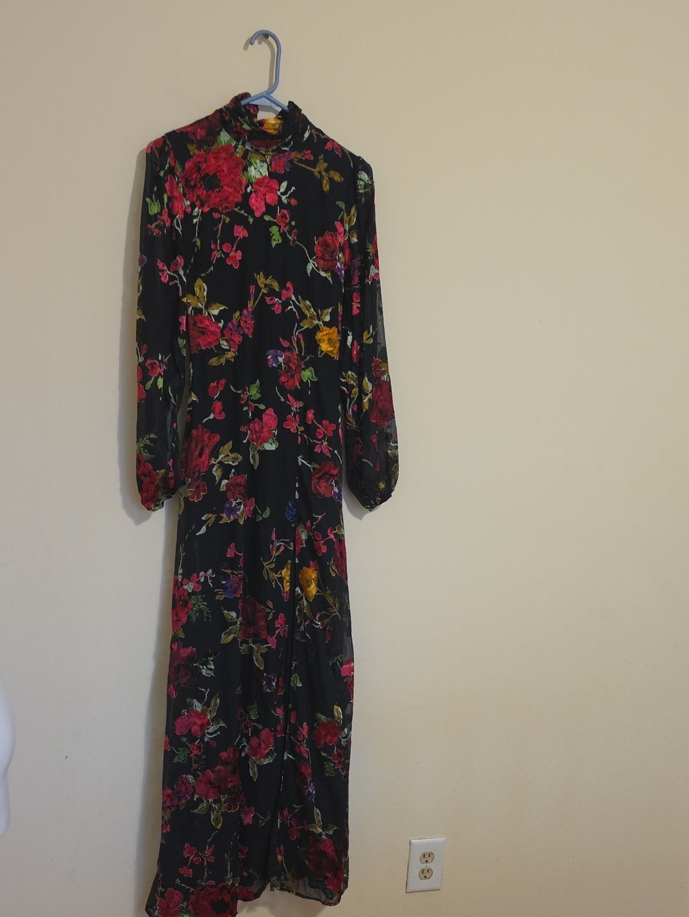 Lulu's Black Maxi Dress with Pink & Gold Floral Print
